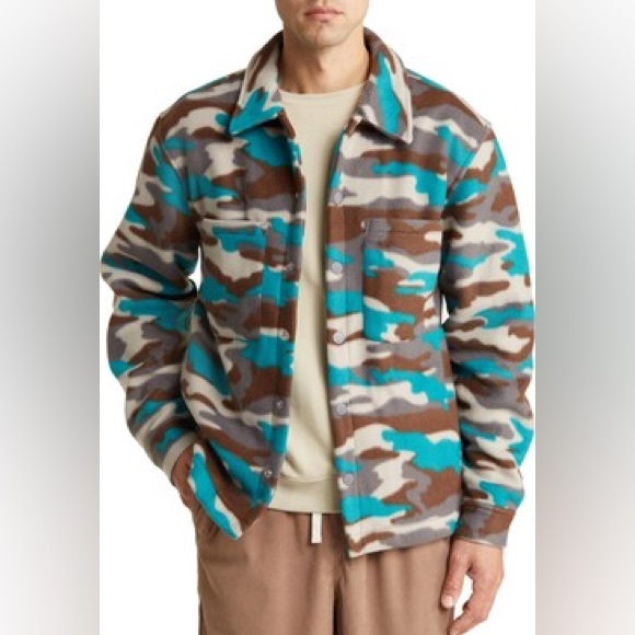 BP. Men's Print Polar Fleece Snap-up Shirt Sz M Long Sleeves Oversized Overshirt - Picture 1 of 9